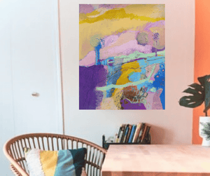 Martina Furlong - Contemporary Abstract and Landscape Artist Mixed Media With Pink, Purple, Yellow And Blue (Internal World 22) Irish art Colourful paintings