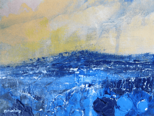 Seascape In Yellow And Blue - original acrylic painting on canvas board (H15xW20cm)