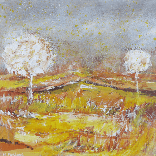 Two White Trees - original acrylic painting on wood (H15xW15cm)