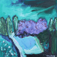 Load image into Gallery viewer, Expressive abstract landscape painting with trees in purple and green by contemporary irish artist Martina Furlong