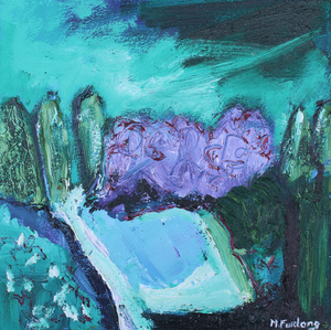 Expressive abstract landscape painting with trees in purple and green by contemporary irish artist Martina Furlong