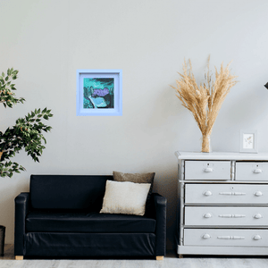 Expressive abstract landscape painting with trees in purple and green by contemporary irish artist Martina Furlong in situ