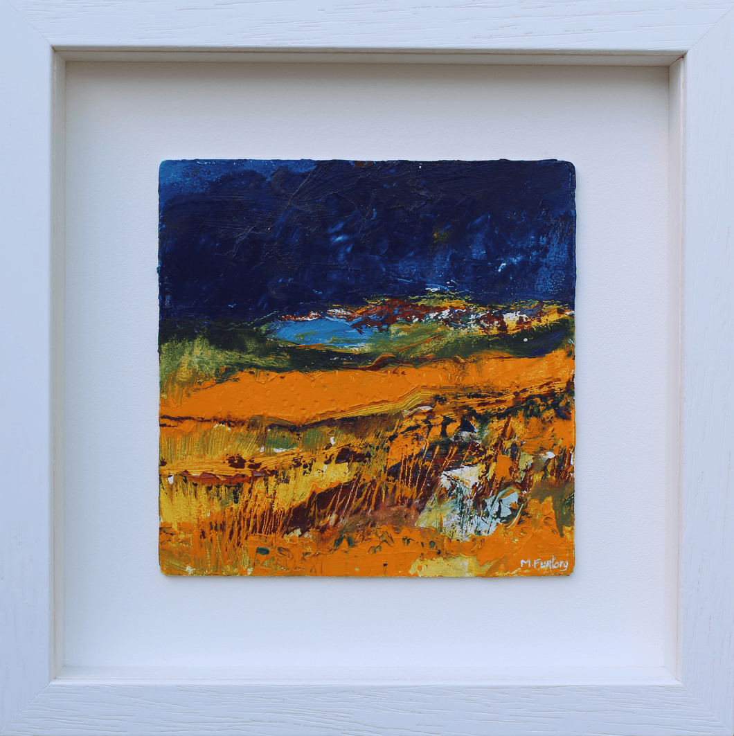 Landscape Study In Blue And Yellow - original oil painting on wood (H15xW15cm)