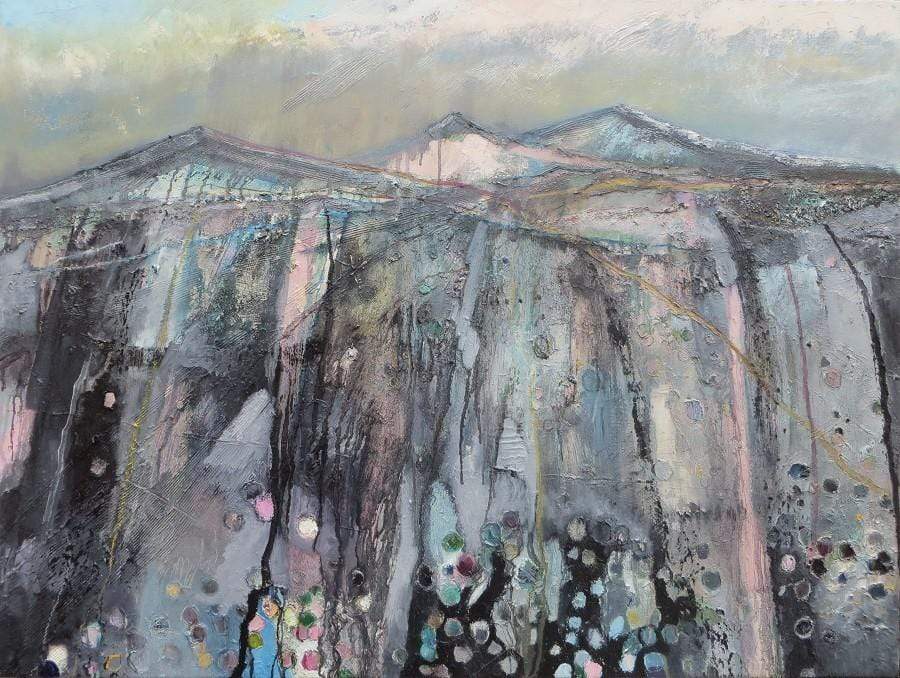 Martina Furlong - Contemporary Abstract and Landscape Artist Original oil painting 'Landscape With Black, Pink And Blue' - original oil painting on canvas (H76xW101cm) Irish art Colourful paintings