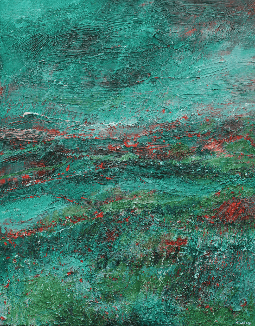 The View From The Hill In Green - original oil painting on canvas (H50xW40cm)